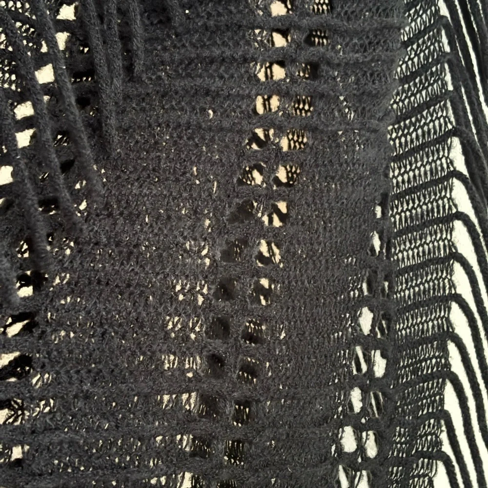 Rampage Black Fringe Crochet Scarf One Size